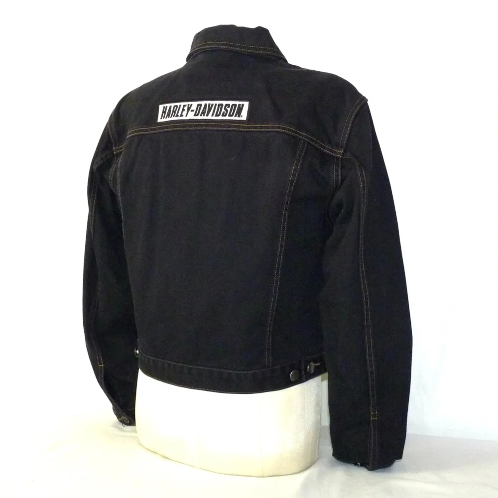 VINTAGE Genuine HARLEY-DAVIDSON Women's L Black Denim Motorcycle Jacket - Picture 3 of 13
